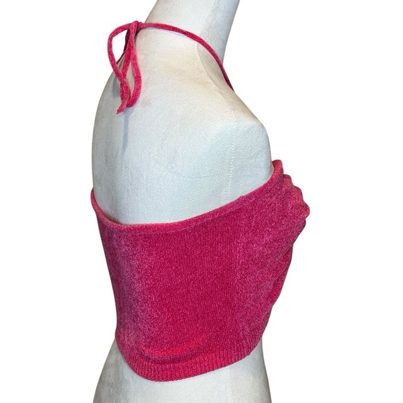 Urban Outfitters Hot Pink Ruched Front Tie Back Cropped Bandeau Size Small - Picture 4 of 15